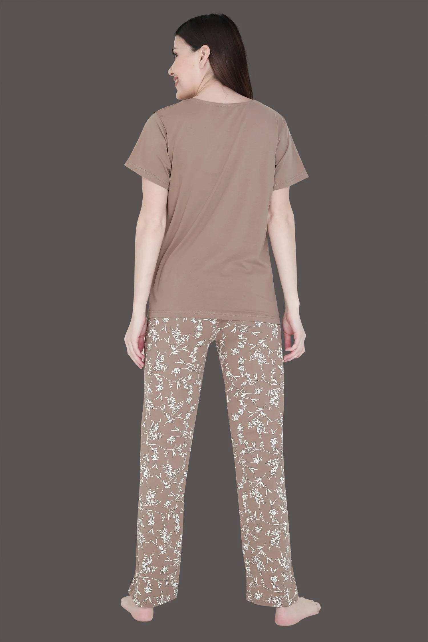 Velure Cute Floral Print Pajama Set - Velure - - Cotton Lycra Fabric, Floral Print, Full Length Pant, Half Sleeves, Round neck nightsuit