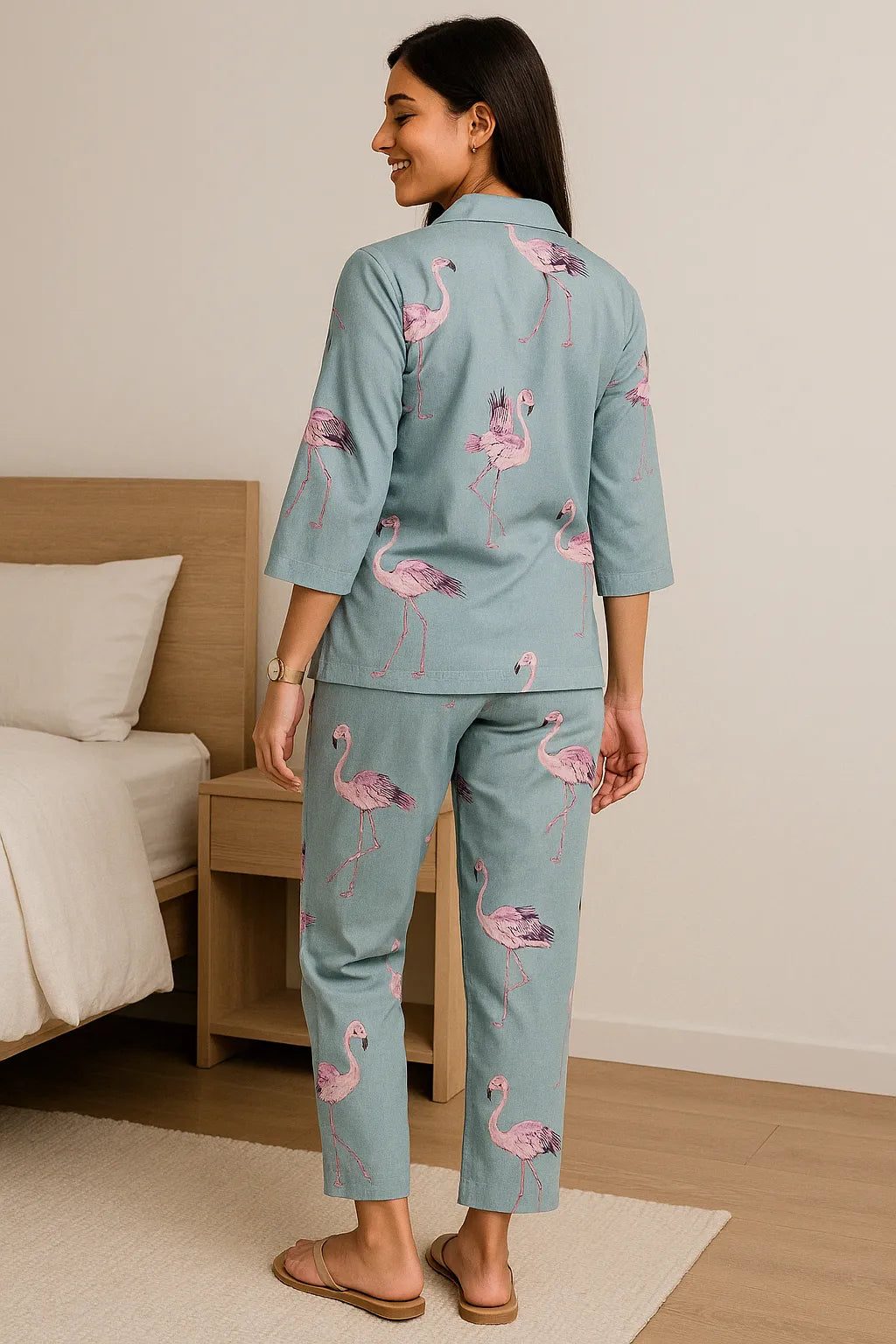 Velure Timeless Flamingo Print Cotton Night Suit