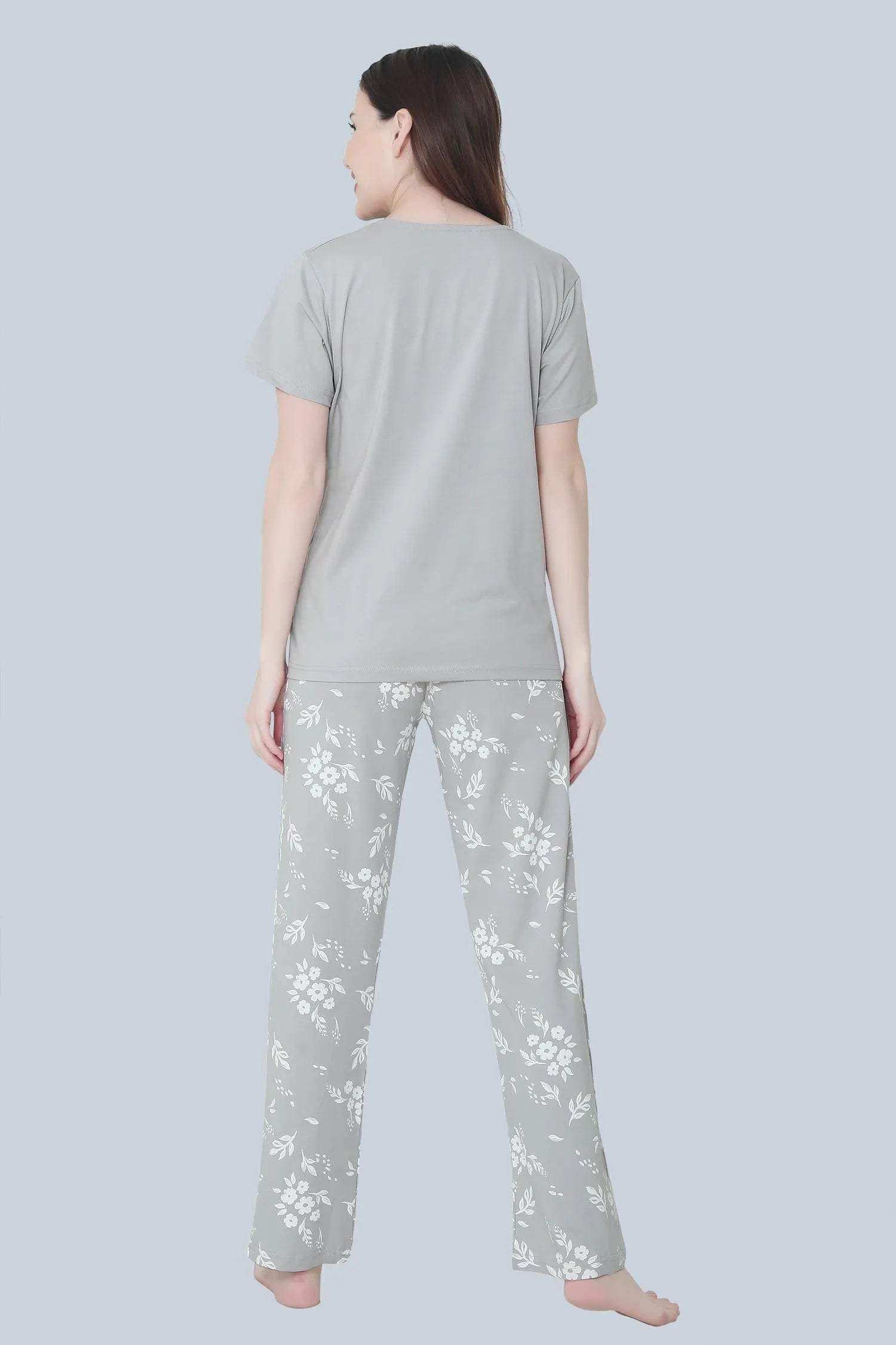 Velure Trendy Floral Print Pajama Set - Velure - - Cotton Lycra Fabric, Floral Print, Full Length Pant, Half Sleeves, Round neck nightsuit