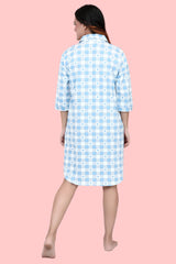 Velure Blue Checked Heart Print Short Night Shirt - Velure, , Indulge in the ultimate comfort of the Velure Blue Checked Heart Print Short Night Shirt. With a knee-length design, collar, front button placket, and half sleeves, this shirt promises a cozy night's sleep. The stylish stripes pattern adds a touch of sophistication, making it the perfect choice for a guaranteed comfortable sleep. Order now and experience the luxury yourself.