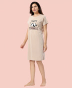Velure Trendy Playful Panda Short Nighty - Velure - - Cotton, Half Sleeves, Knee Length, Printed
