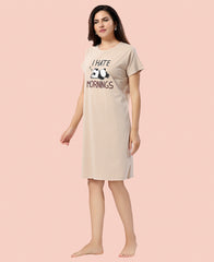 Velure Trendy Playful Panda Short Nighty - Velure - - Cotton, Half Sleeves, Knee Length, Printed