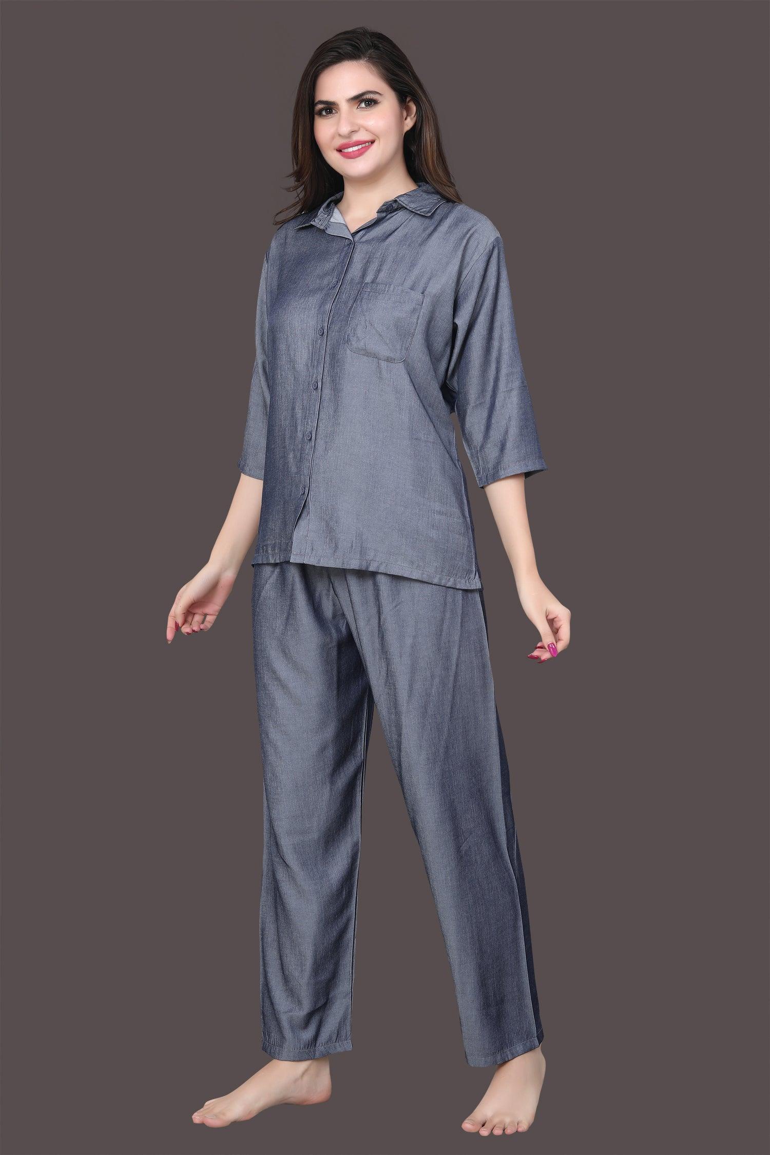 Velure Fusion Gray Co-ord Set - Velure - Co-ord Sets - 3/4 Sleeves, Collar Neck, Cotton, Front Button Open, Full Length Pant