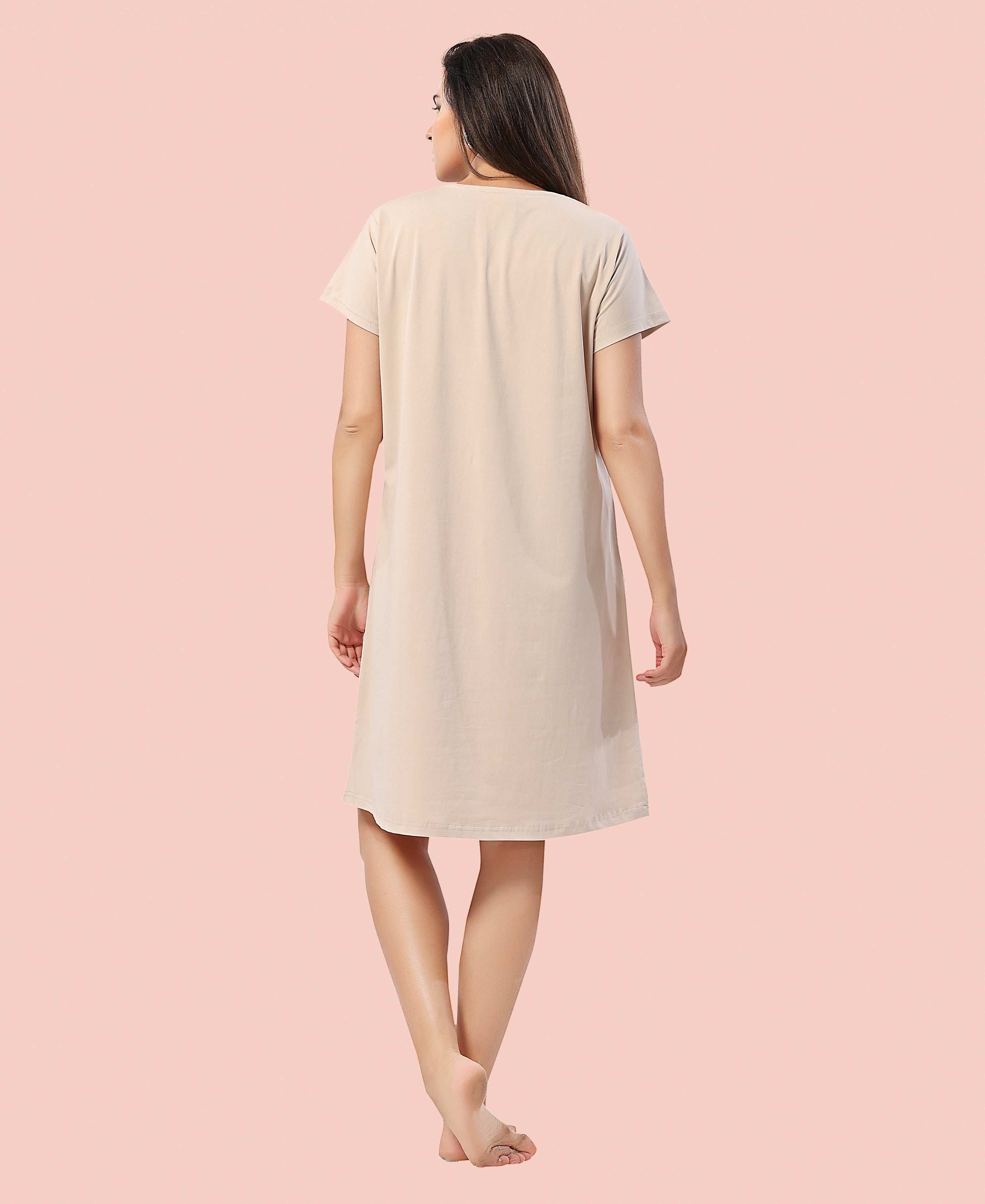 Velure Trendy Playful Panda Short Nighty - Velure - - Cotton, Half Sleeves, Knee Length, Printed