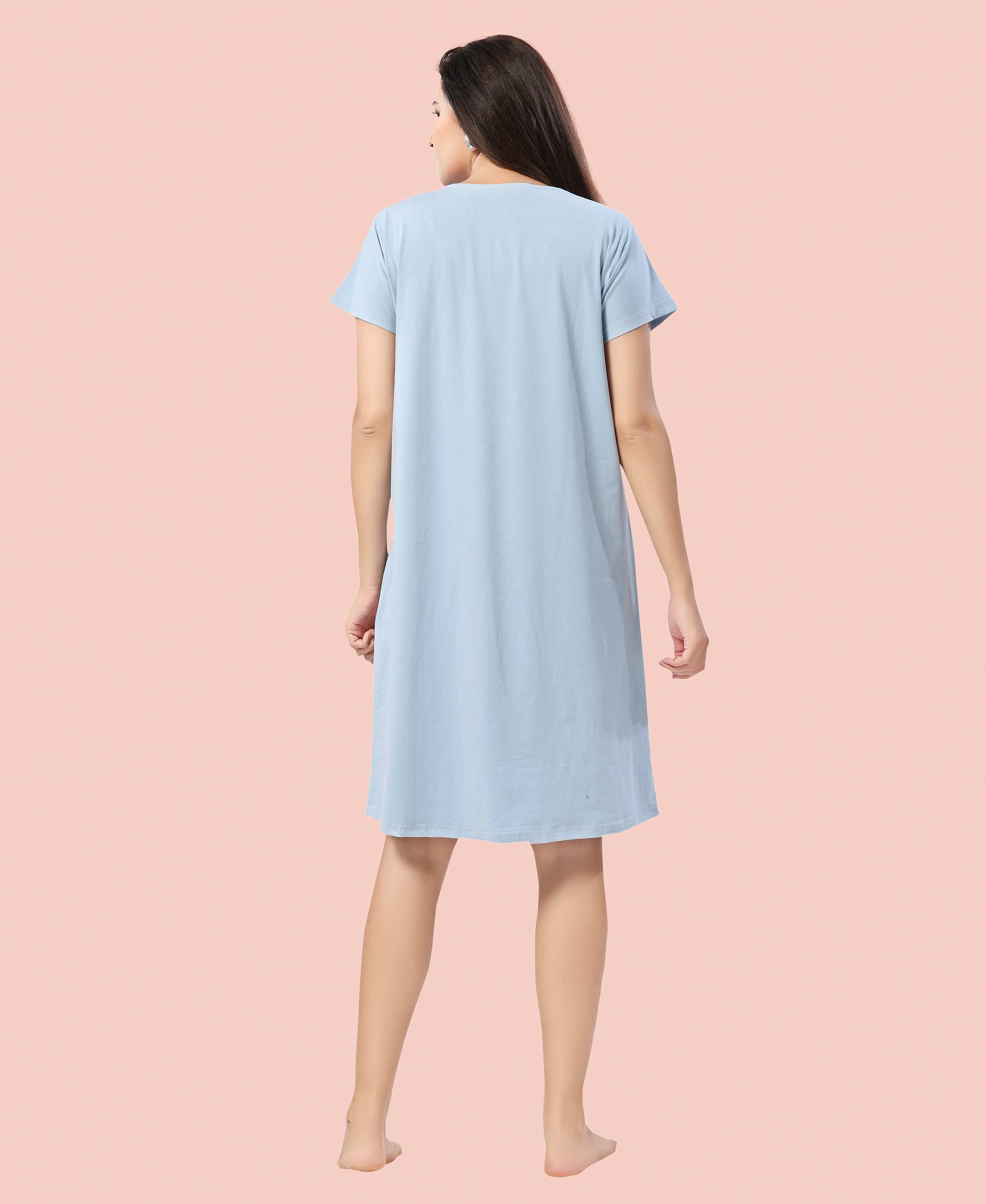 Velure Sleepy Panda Short Nighty - Velure - - Cotton, Half Sleeves, Printed, Round neck