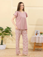 Velure Captivating Floral Print Pajama Set - Velure - - Cotton Lycra Fabric, Full Length Pant, Half Sleeves, Round neck nightsuit