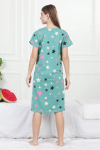 Velure Glossy Star Print Short Nighty - Velure - - Cotton, Half Sleeves, Knee Length, Printed, Round neck