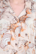 Velure Glorious Floral Print Satin Night Suit - Velure - - 3/4 Sleeves, Collar Neck, Floral Print, Front Button Open, Full Length Pant, Satin