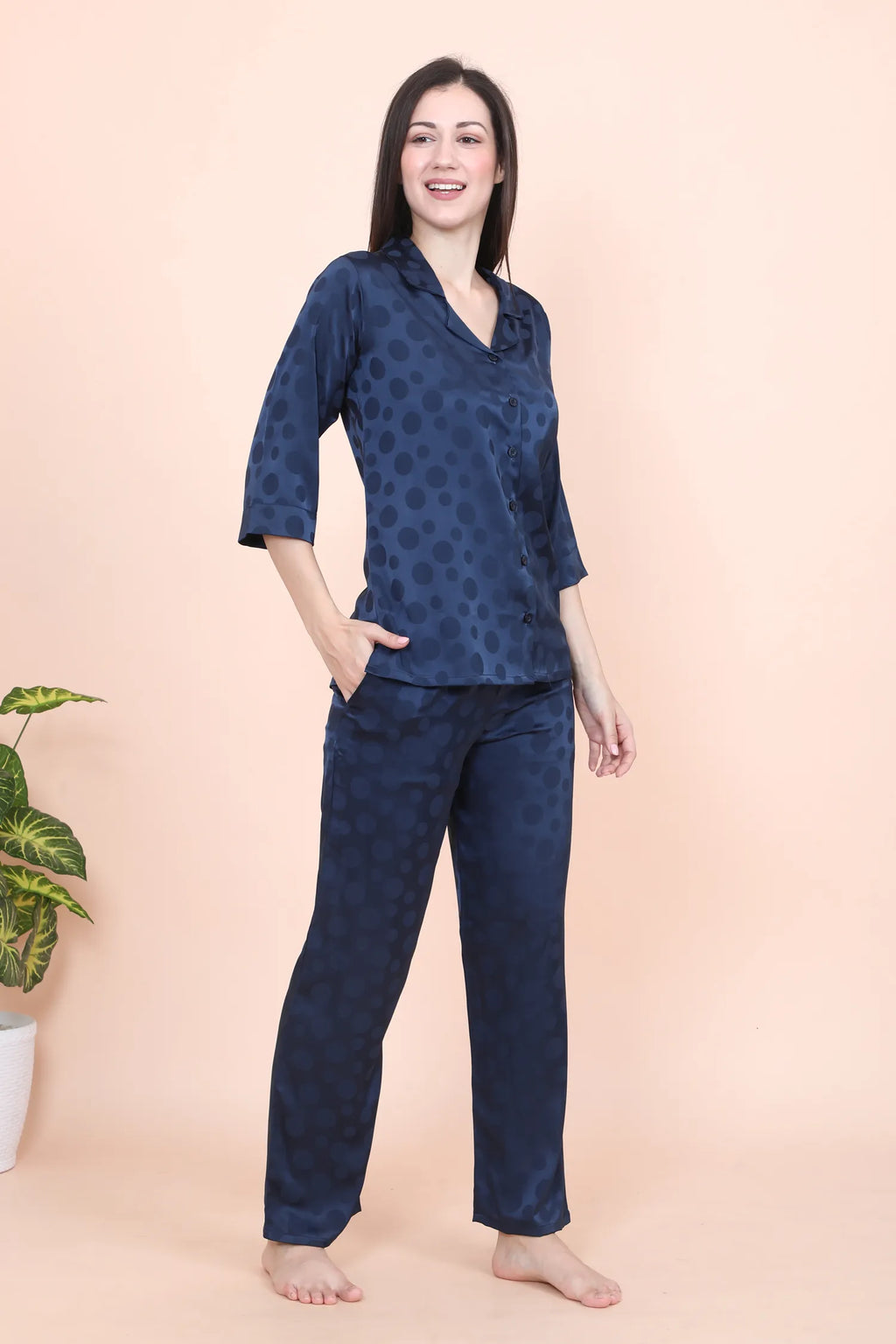 Velure Casual Polka Dot Satin Night Suit