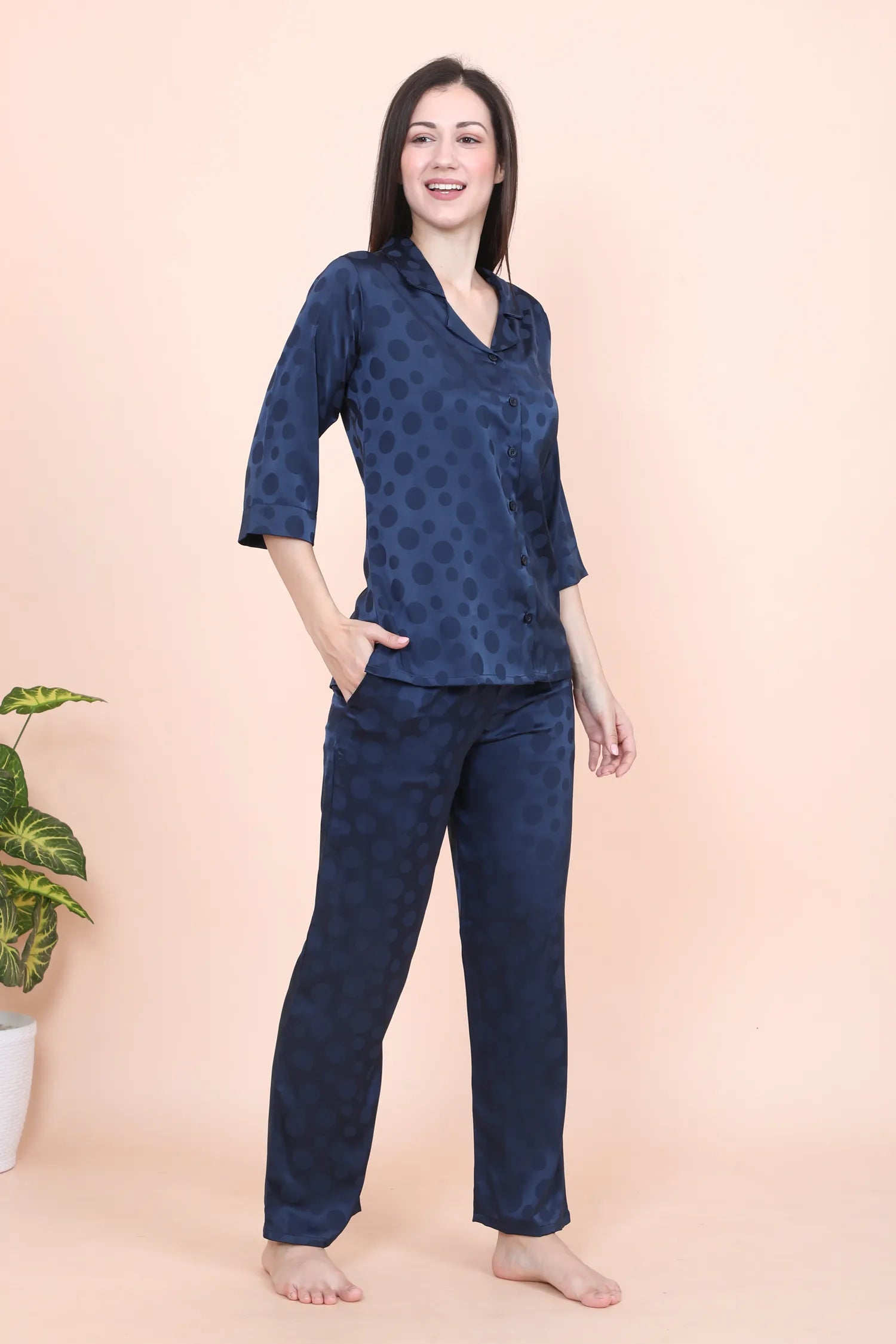 Velure Casual Polka Dot Satin Night Suit