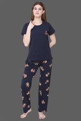 Velure Teddy Print Pajama Set - Velure - T-Shirt and Pant - Cotton Lycra Fabric, Full Length Pant, Half Sleeves, Round neck nightsuit