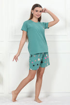 Velure Shiny Stars Shorts Set - Velure - - Cotton Lycra Fabric, Half Sleeves, Printed, Round neck, Shorts