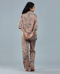 Velure Botanical Satin Print Night Suit - Velure, Shirt and Pant, Elevate your weekend wardrobe with Velure's Botanical Floral Satin Print Night Suit. Crafted from silky smooth satin, this set guarantees unmatched comfort and softness. The vibrant floral print adds a touch of joy to the ensemble. Featuring a 3/4 sleeve shirt and full-length pants with an elastic waistband, this suit ensures a snug and cozy fit. Indulge in a peaceful sleep accompanied by pleasant dreams.