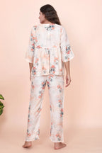 Velure Casual Cream Print Frock-Style Night Suit