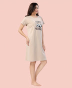 Velure Trendy Playful Panda Short Nighty - Velure - - Cotton, Half Sleeves, Knee Length, Printed