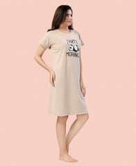 Velure Trendy Playful Panda Short Nighty - Velure - - Cotton, Half Sleeves, Knee Length, Printed