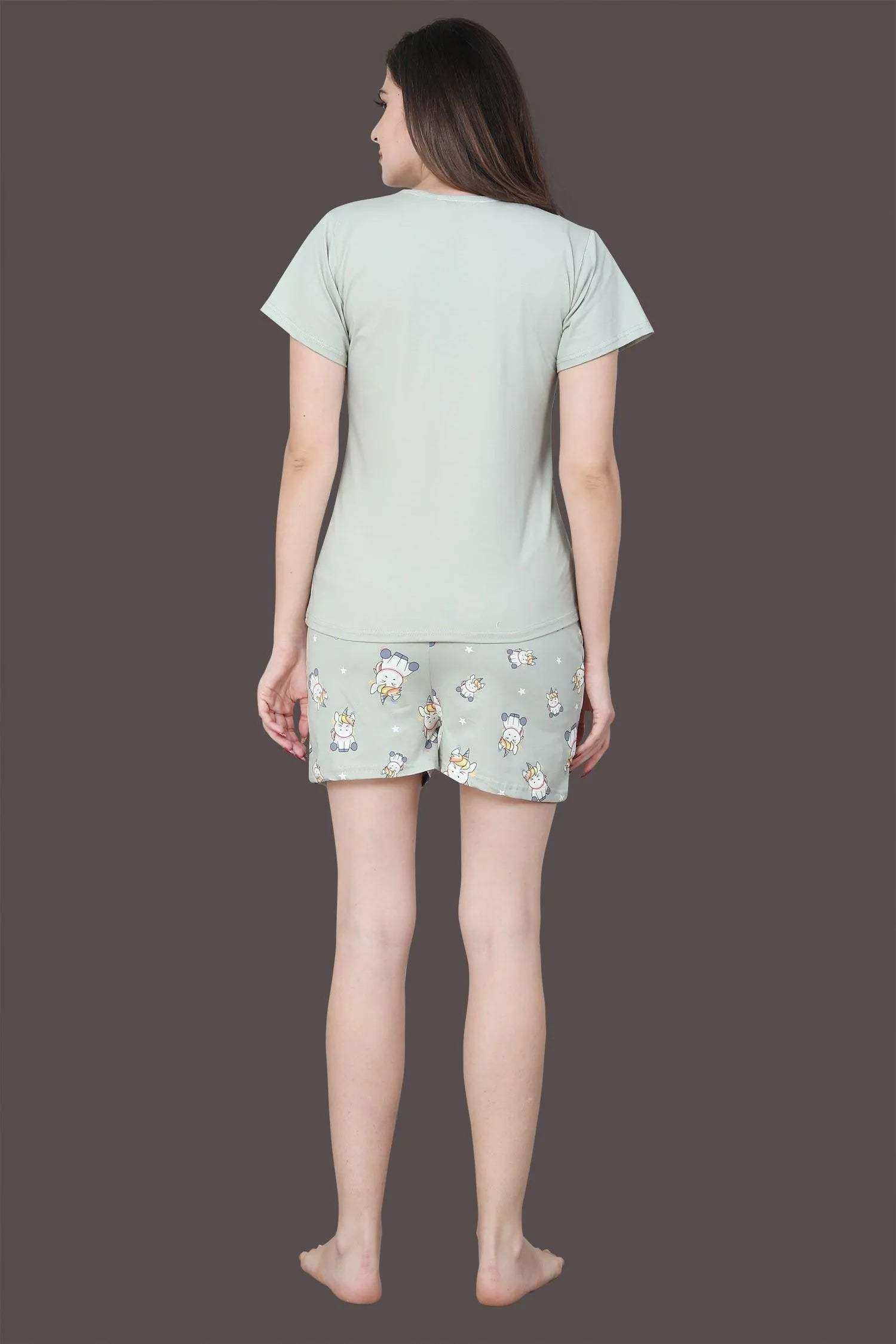 Velure Cute Unicorn Print Shorts Set - Velure - - Cotton Lycra Fabric, Half Sleeves, Printed, Round neck