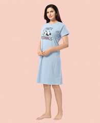 Velure Sleepy Panda Short Nighty - Velure - - Cotton, Half Sleeves, Printed, Round neck
