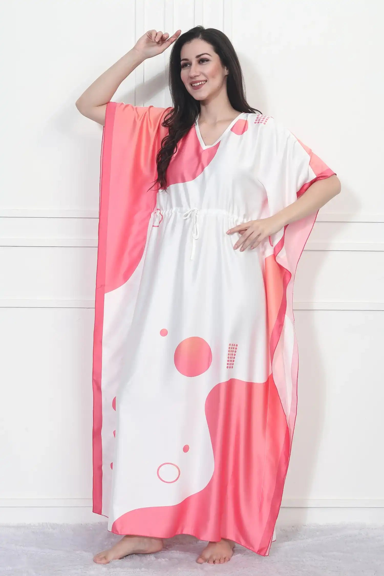 Velure Fusion Classic Kaftan - Velure - - Center Drawstring, Full Length Nighty, Satin