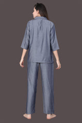 Velure Fusion Gray Co-ord Set - Velure - Co-ord Sets - 3/4 Sleeves, Collar Neck, Cotton, Front Button Open, Full Length Pant