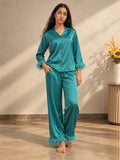 Velure Midnight Teal Luxe  Fur Night Suit
