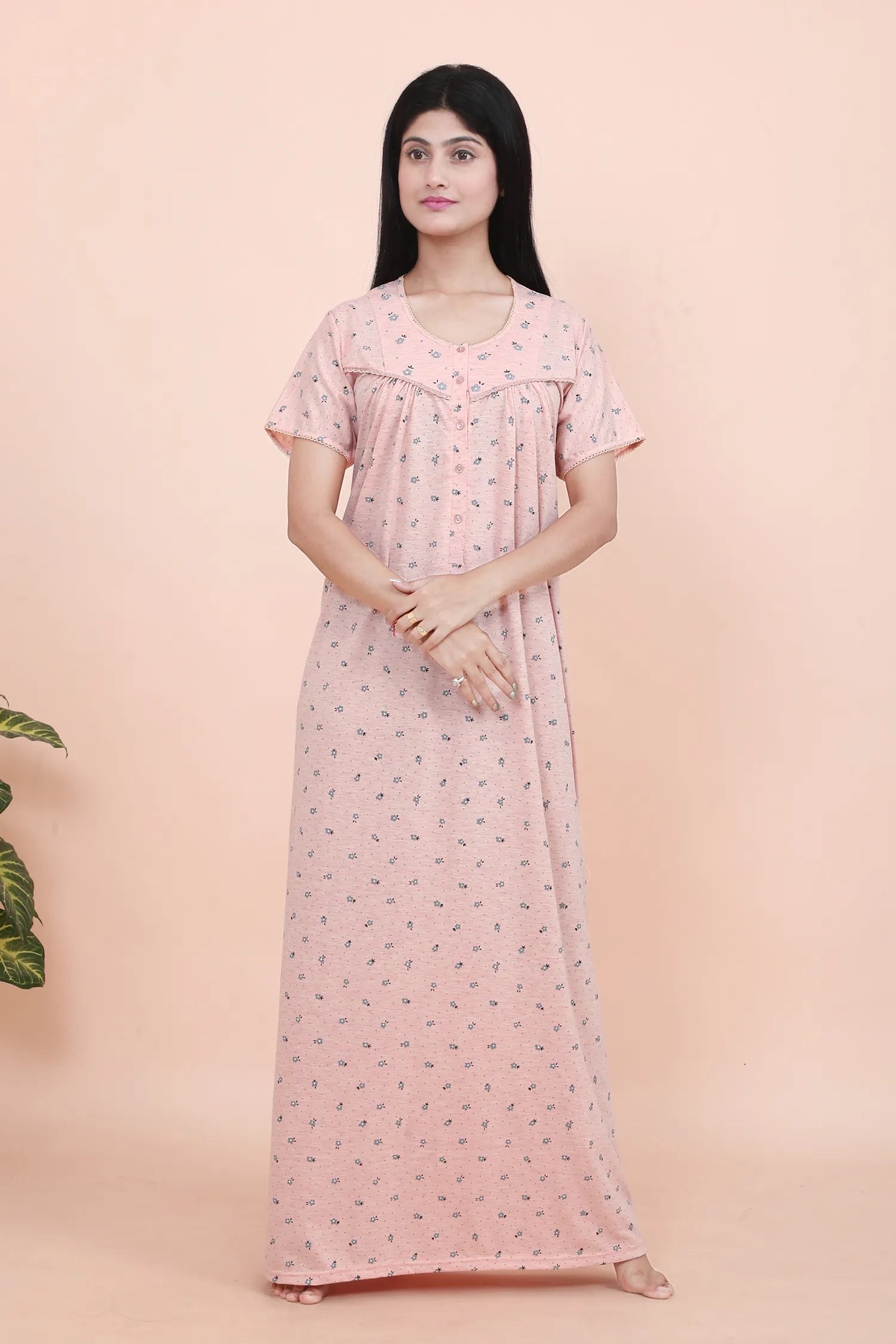 Velure Peach Floral Print Hosiery Nighty
