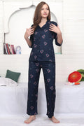Velure Trendy Floral Satin Night Suit - Velure - - 3/4 Sleeves, Collar Neck, Floral Print, Front Button Open, Full Length Pant, Satin