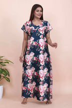Velure Pleasing Floral Print Satin Nighty - Velure - - Floral Print, Half Sleeves Nighty, Satin