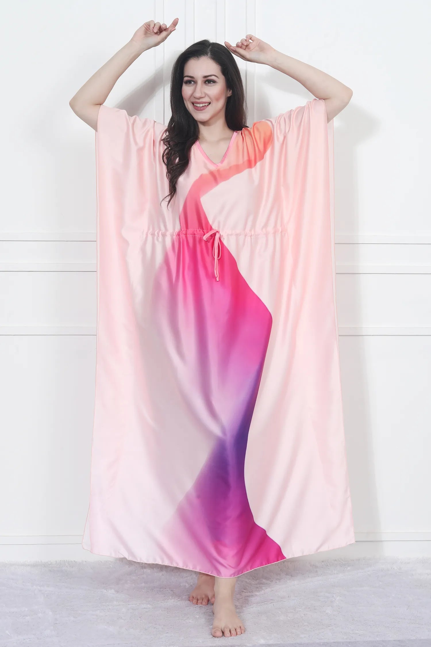 Velure Embellished Gradient Kaftan - Velure - - Center Drawstring, Full Length Nighty, Satin