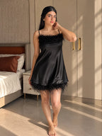 Velure Feathery Black Spaghetti Shorts Set