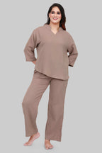 Velure Stylish Classic Co-ord Set - Velure - - 3/4 Sleeves, Collar Neck, Cotton, Full Length Pant
