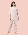 Velure Grace Floral Print Kurti Style Night Suit - Velure - - 3/4 Sleeves, Collar Neck, Full Length Pant, Linen, Printed