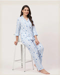 Velure Blue Heart Stripe Print  Night Suit