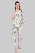 Velure Elegant Rose Print Frock-Style Night Suit - Velure - - 3/4 Sleeves, Floral Print, Frock Style, Full Length Pant, Linen, V Neck
