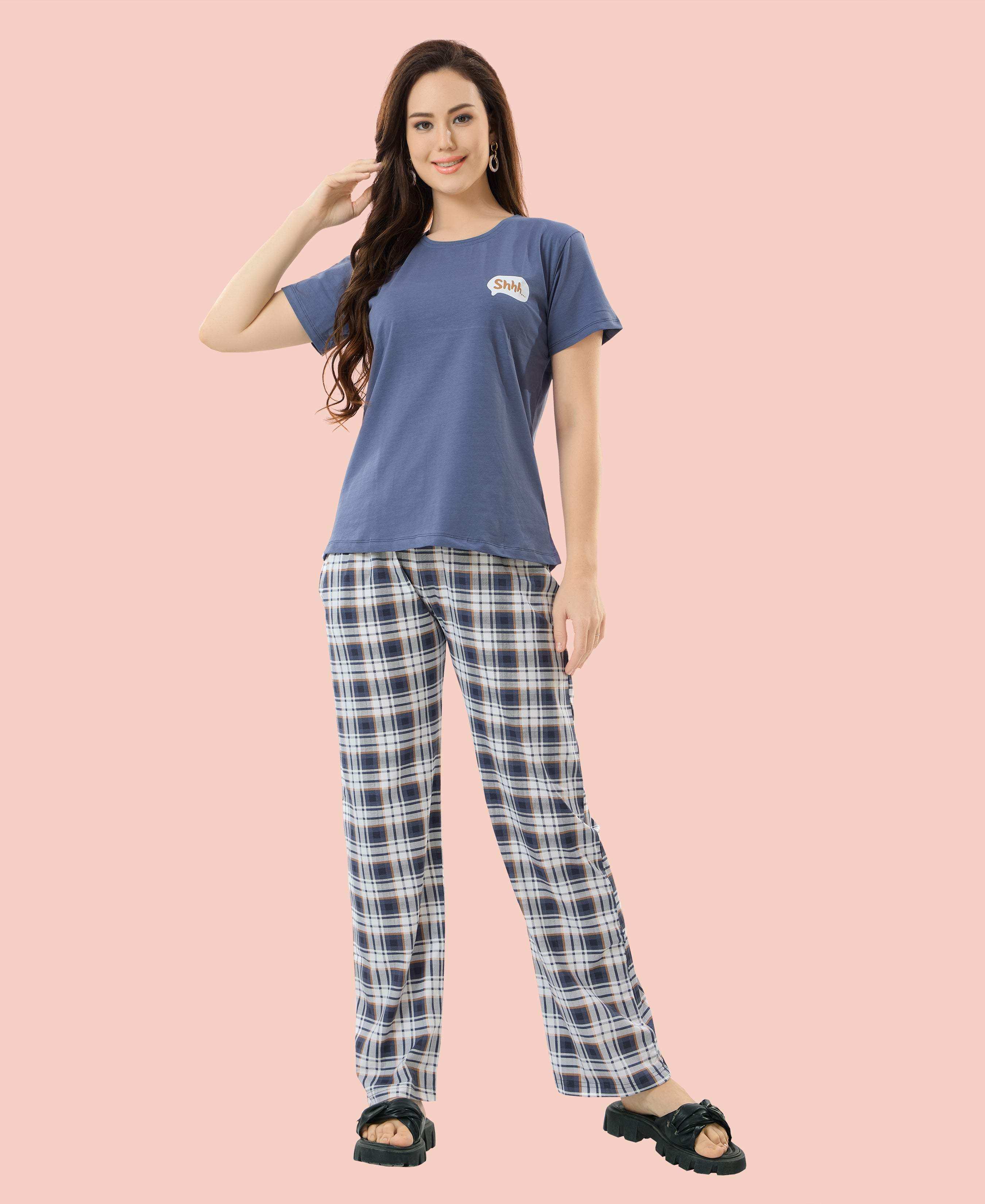 Velure Trendy Printed Pajama Set - Velure - - Cotton Lycra Fabric, Full Length Pant, Half Sleeves, Round neck