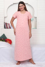 Velure Classic Peach Floral Print Hosiery Nighty