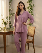 Velure Classic Wine Cotton Night Suit