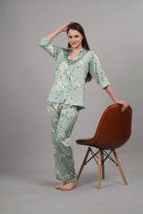 Velure Vintage Flowery Satin Print Night Suit - Velure, Shirt and Pant, Pump up your style quotient with this utmost comfort with this awesome Velure's Vintage Flowery Satin Night Suit. Beautifully crafted soft satin fabric for luxurious softness and unmatched ease of wear, its print pattern makes it a joy to be in. The suit includes a shirt with full sleeves and full-length pants with an elastic waistband for a comfortable fit. Get ready for some deep sleep and the sweetest of dreams!