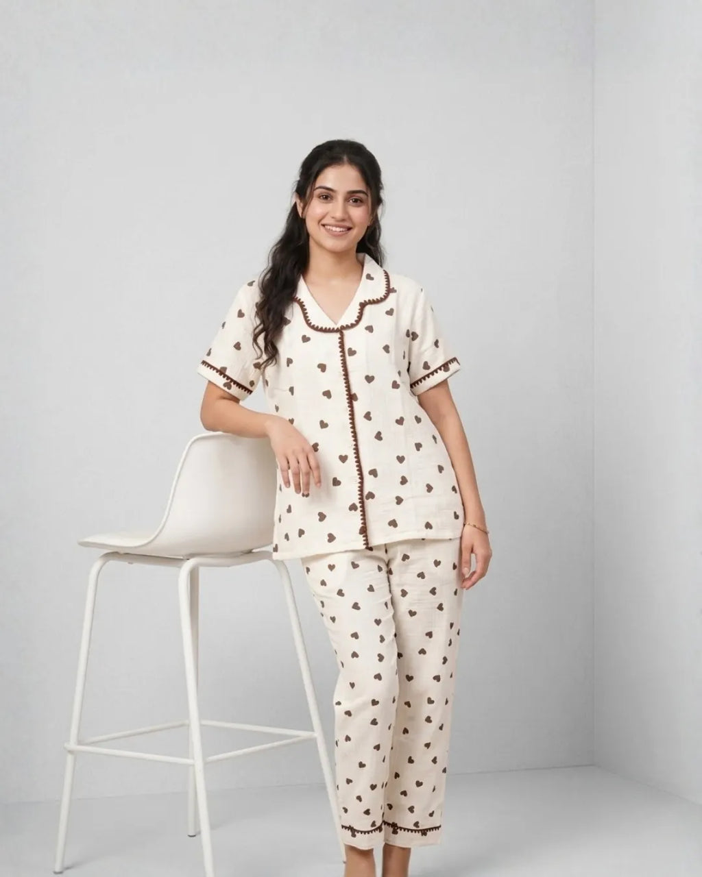 Velure Sweet Cocoa Hearts Night Suit