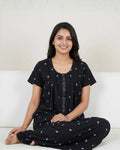 Velure Black Classic Floral Print Hosiery Nighty