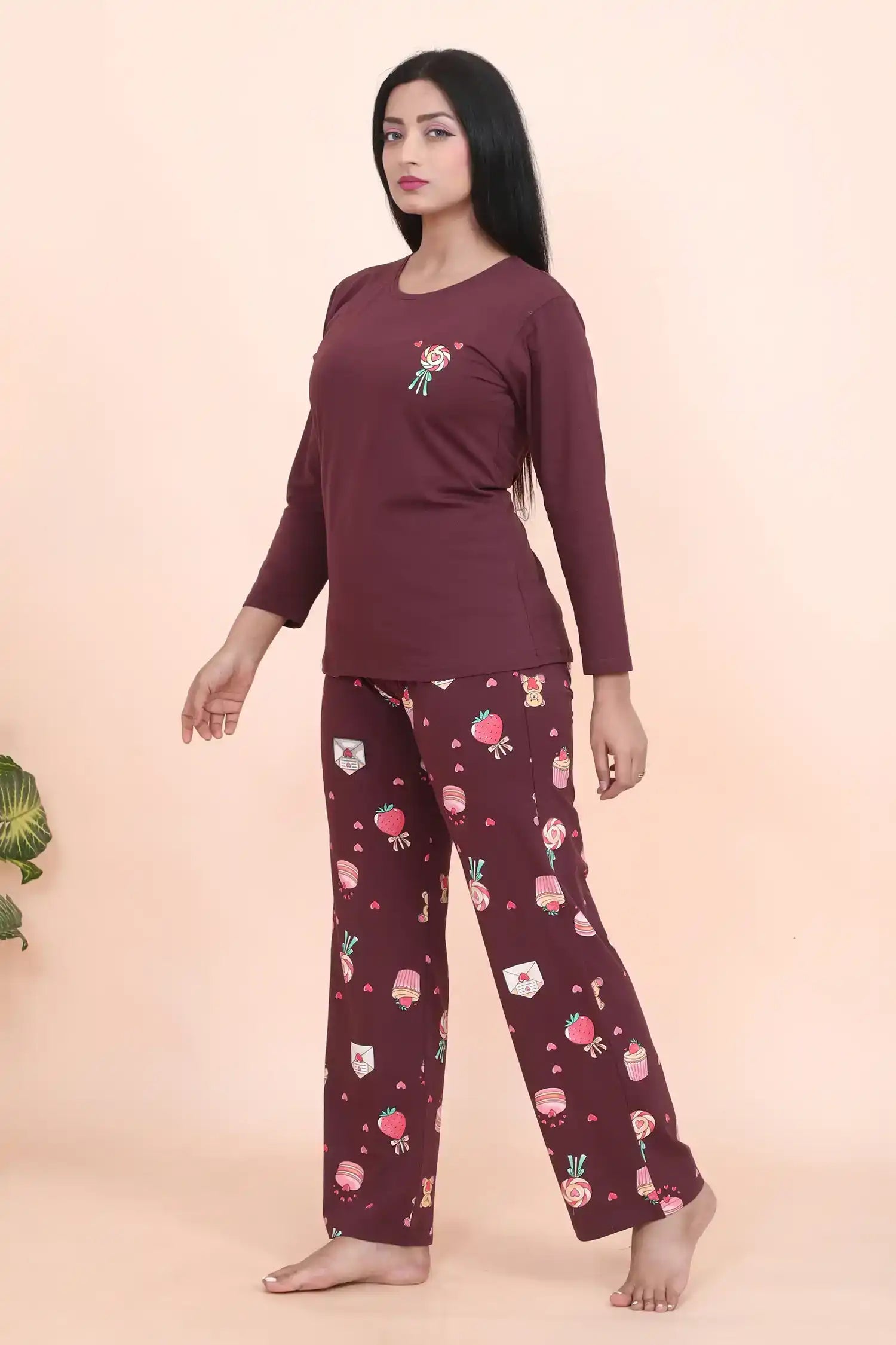Velure Adorable  Candy Print Full Sleeves Pajama Set