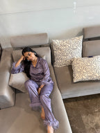 Velure Engrossing Heart Fur Satin Sleepwear Set