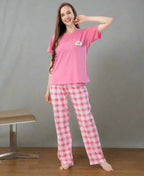 Velure Delightful Printed Pajama Set - Velure - - Cotton Lycra Fabric, Full Length Pant, Half Sleeves, Round neck