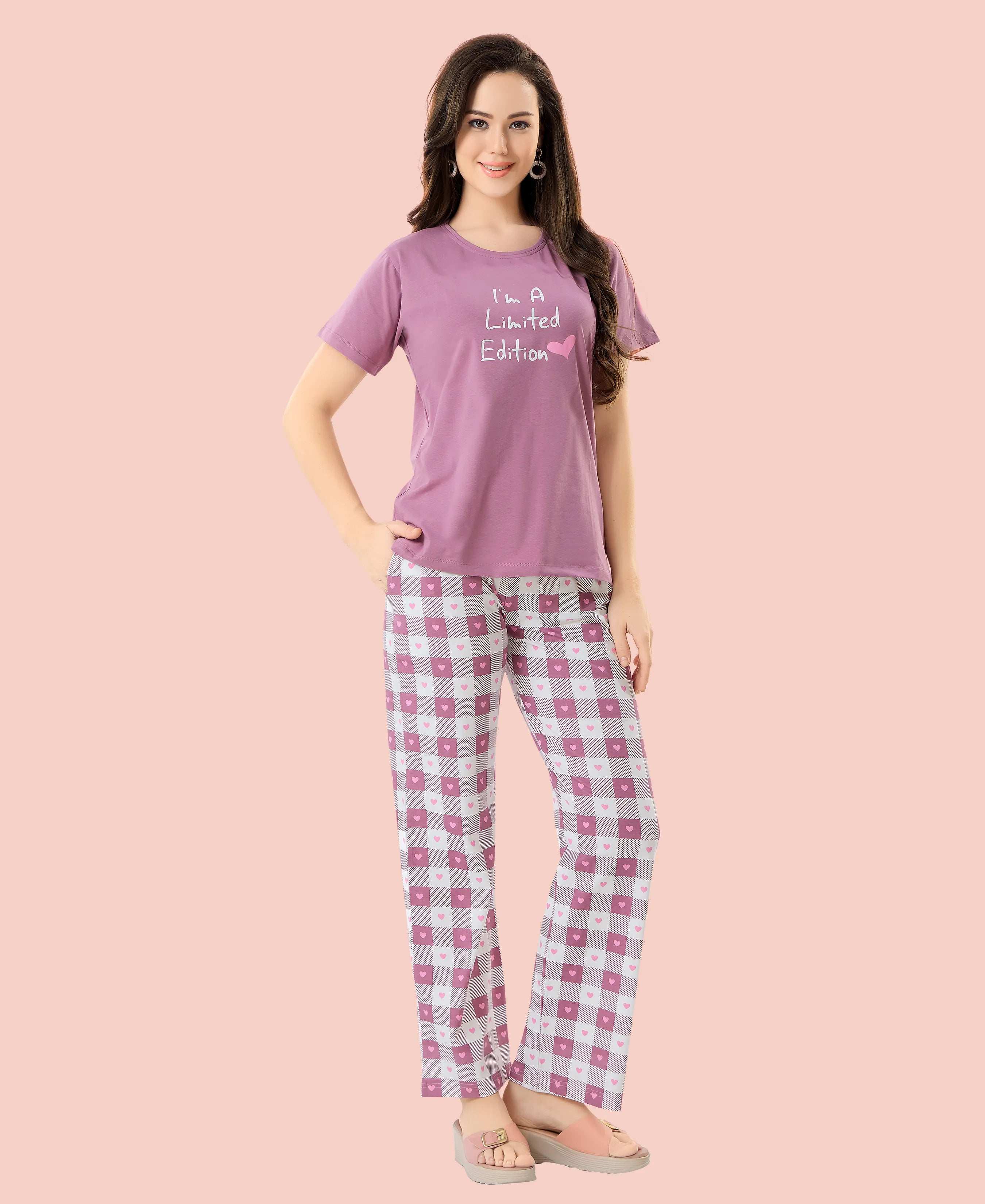 Velure Bold Classic Printed Pajama Set - Velure - - Cotton Lycra Fabric, Full Length Pant, Round neck