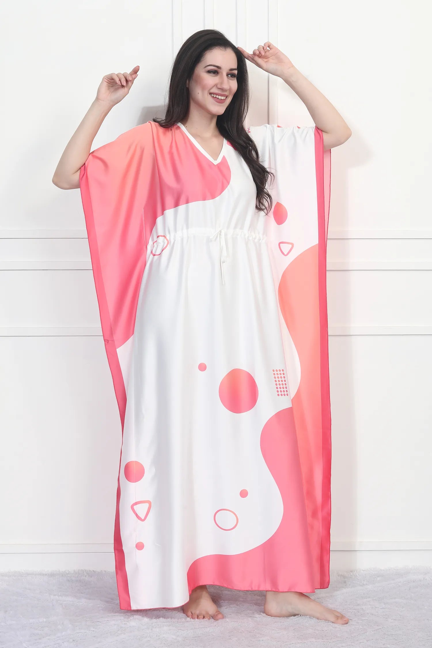 Velure Fusion Classic Kaftan - Velure - - Center Drawstring, Full Length Nighty, Satin