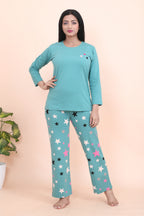 Velure Classic Star Print Full Sleeves Pajama Set - Velure - - Cotton Lycra Fabric, Full Length Pant, Full Sleeves, Round neck nightsuit