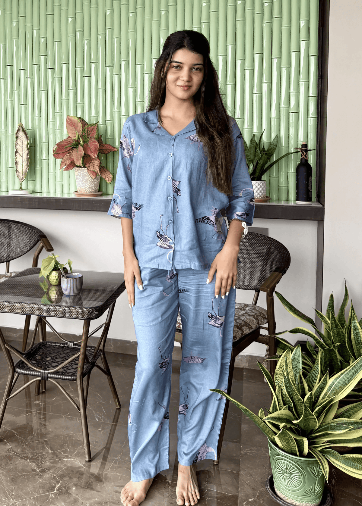 Velure Timeless Flamingo Print Cotton Night Suit