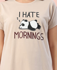 Velure Trendy Playful Panda Short Nighty - Velure - - Cotton, Half Sleeves, Knee Length, Printed