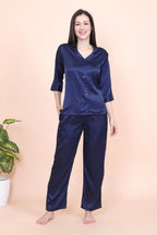 Velure Blue Casual Stripes Satin Night Suit