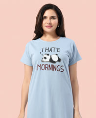 Velure Sleepy Panda Short Nighty - Velure - - Cotton, Half Sleeves, Printed, Round neck